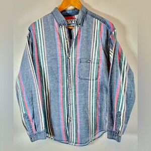 Vintage 90s FYI CS Button Up Shirt - Size L Cotton Nepal Vertical Stripes RARE